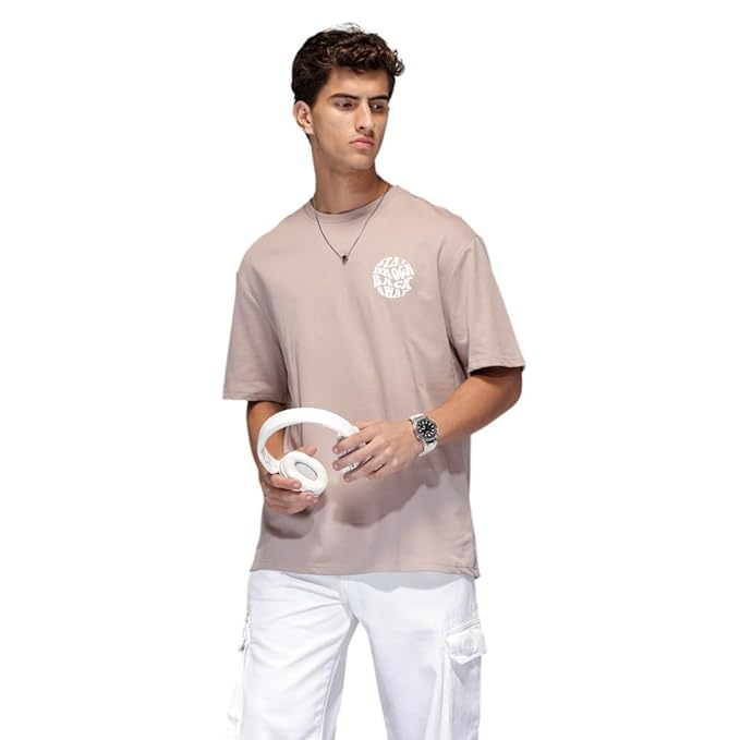 WROGN Men's 100% Cotton T-Shirt | Graphic Back Print | Oversized Fit