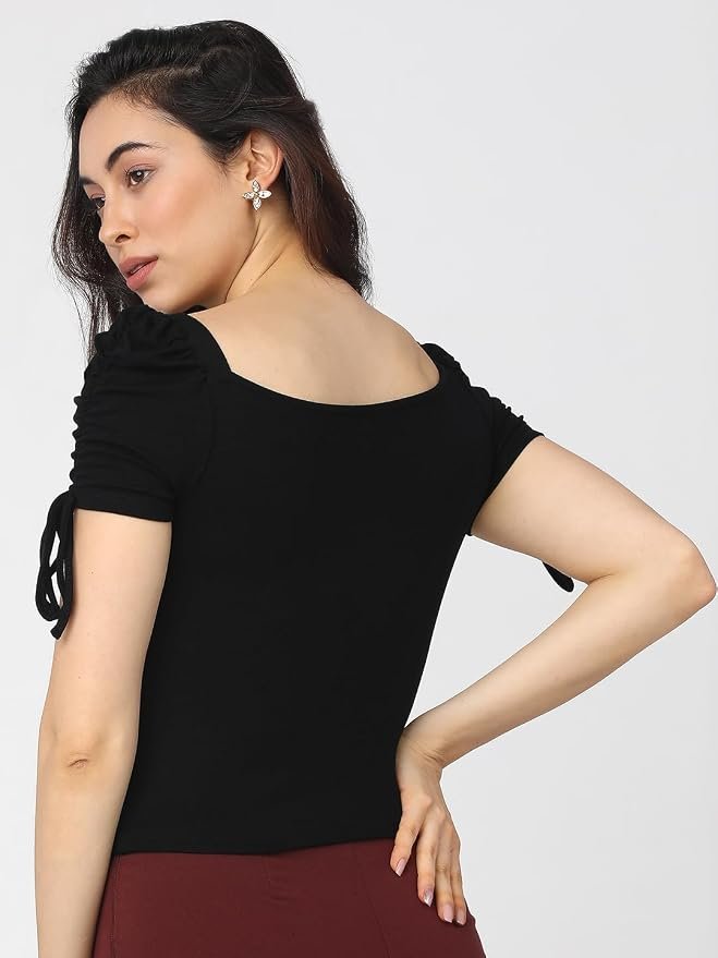 Tokyo Talkies Women's Short Sleeves Square Neck Solid Tops| Stylish | Casual Wear - Image 2