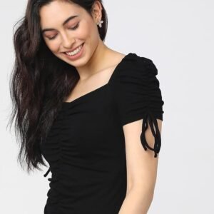 Tokyo Talkies Women's Short Sleeves Square Neck Solid Tops| Stylish | Casual Wear